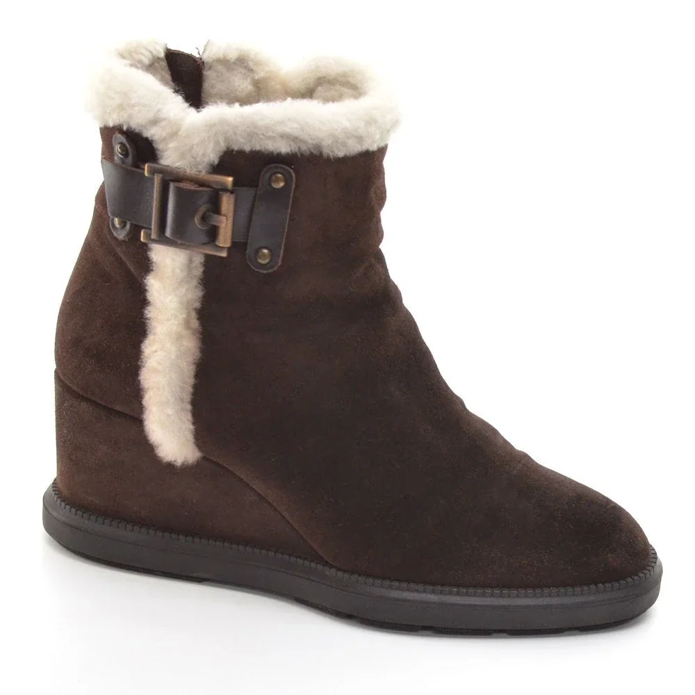 Aquatalia Caitlyn Brown Suede Wedge Heel Booties 6.5 M